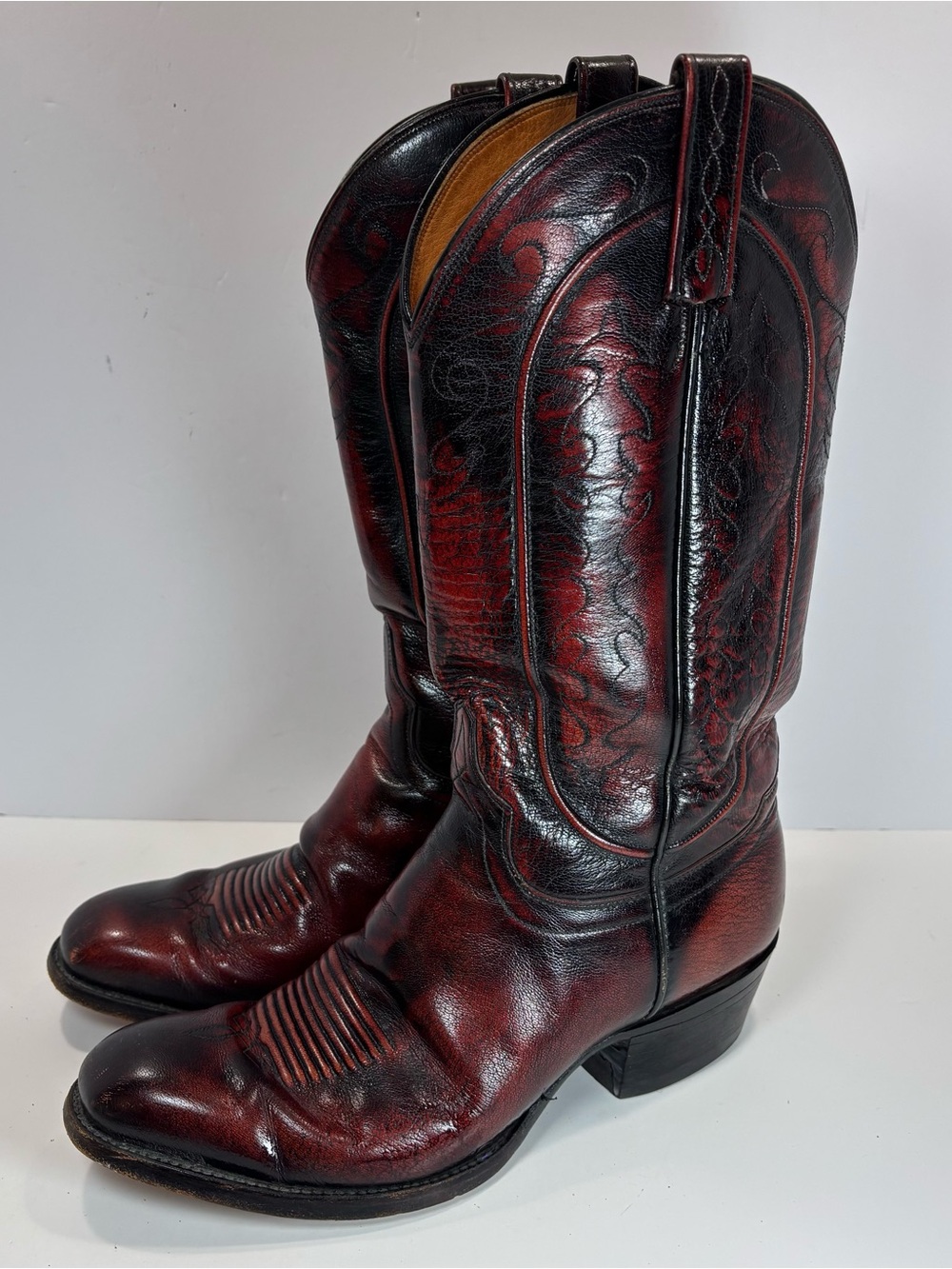 Vtg El Dorado Black Cherry Boots Mens Sz 9 D Red 9103 Western Boot Embroidered